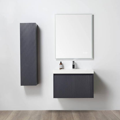 Blossom 30 Inch Bathroom Vanity with Sink and Side Cabinet, All Wood Floating Bathroom Vanity with Acrylic Sink, Bathroom Sink Cabinet with Soft-Close Drawer, Modern Style Vanities, Night Blue