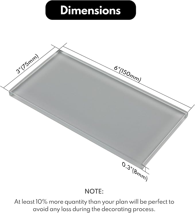 Grey Glass Subway Tile, Glass for Bathroom Kitchen Shower Backsplash Wall, 3 x 6 Inches, 4 Sq.Ft.