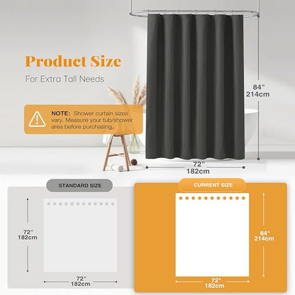 BTTN Extra Long Shower Curtain - 84 Inch Gray Linen Textured Heavy Duty Fabric Shower Curtain Set with 12 Hooks, Tall Luxury Simple Waterproof Cloth Shower Curtains for Bathroom, 72x84, Charcoal Grey