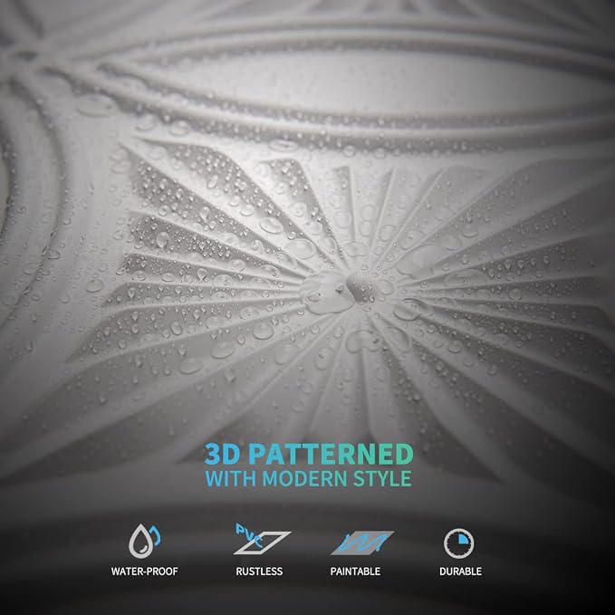 Art3d Decorative PVC Drop Ceiling Tile 2ft x 2ft in White,Glue up Ceiling Panel 24 x 24in.12pcs | Waterproof, Break-Proof, Wipeable Surface, Scratch Resistant, Compatible with Grid System, Ideal for Commercial Spaces