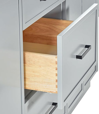 ARIEL Kelly 66-inch Bathroom Vanity with Sink,Solid Wood, 1.5-inch Carrara White Quartz Countertop & Backsplash, Double Rectangular Porcelain Sink, 4 Soft Closing Doors, 5 Dovetail Drawers, Grey