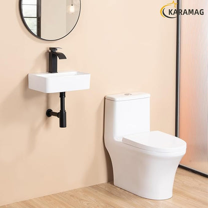 Small Vessel Sink 14"x10" Wall Mount Bathroom Sink Rectangular White Porcelain Ceramic Mini Floating Tiny Bathroom Wall Mounted RV Sink