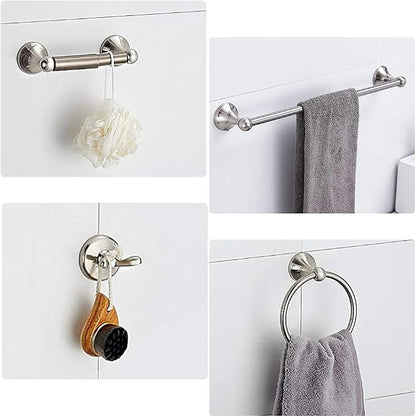 8 Piece Bathroom Accessory Set(Adjustable Towel Bar, Towel Ring, Toilet Paper Holder,Towel Hook), Wall Mounted Bathroom Hardware Accessories Set,Brushed Nickel