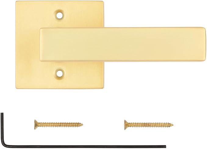 Kwikset Singapore Dummy Door Handle, Single Sided Lever for Closets, French Double Doors, and Pantry, Satin Brass Non-Turning Reversible Interior Push/Pull Lever, with Microban Protection