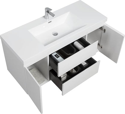 48 Inch Floating Bathroom Vanity with Single Sink, Modern Wall-Mounted Bathroom Vanity Storage Cabinet Organizer with 2 Soft Closing Doors and 2 Drawers (White)