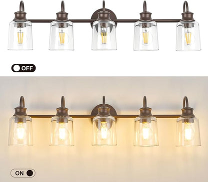 5 Lights Bathroom Light Fixture Oil Rubbed Bronze Vanity Lights | ETL Certificate, Easy to Install,Wall Mount Up or Down,Thickened Glass Lampshade,E26 Socket,Hardwired