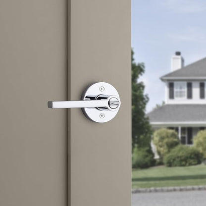 Kwikset Halifax Entry Door Handle with Lock and Key, Secure Round Keyed Reversible Lever Exterior, For Front Entrance and Bedrooms, Polished Chrome, Pick Resistant Smartkey Rekey Security and Microban