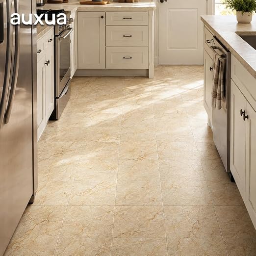Marble Grain 12x12 Peel and Stick Floor Tile, Warm Sandstone, 10 PCS | NO Grout, NO Mess, For Kitchen Backsplash, Bathroom Update, Non-Slip & Scratch-Resistant