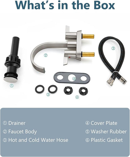 Aolemi Bathroom Faucets for Sink 3 Hole,4 Inch Centerset Waterfall Faucet 2 Handle for Bathroom Sink with Pop-Up Drain and Supply Lines Brushed Nickel
