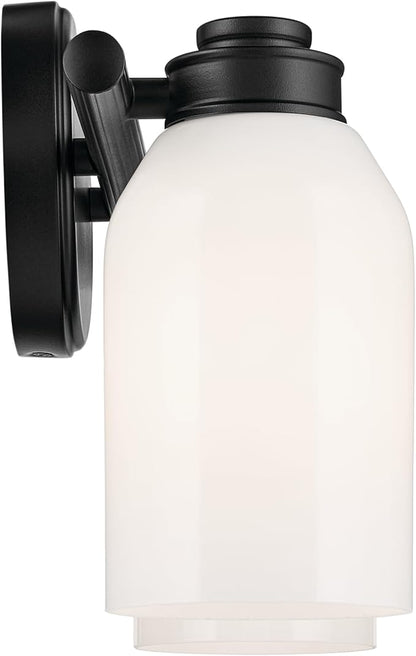 Kichler Shae 15" 2-Light Vanity Light with White Opal Glass in Black, for Bathroom Vanity, Powder Room, Over a Mirror, (15" W x 9" H), 55201BK