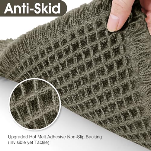 Upgraded Waffle Bath Mat, 32"x20" Greyish Green, Super Absorbent Non-Slip Quick Dry Bathroom Rugs with Tassels, Machine Washable Ultra Soft Boho Bath Rugs for Floor, Toilet Mats Boho Farmhouse Decor