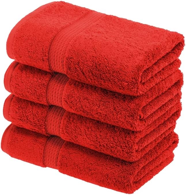 SUPERIOR Egyptian Cotton Plush & Absorbent, Hand Towel Set of 4, Red | Quick Dry, Soft Luxury Towel Set, Bath Essentials for Bathroom, Guest Bath, Spa, 4 Piece Set, Madeline Towels