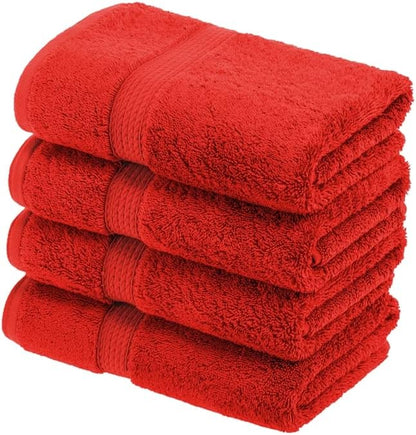 SUPERIOR Egyptian Cotton Plush & Absorbent, Hand Towel Set of 4, Red | Quick Dry, Soft Luxury Towel Set, Bath Essentials for Bathroom, Guest Bath, Spa, 4 Piece Set, Madeline Towels