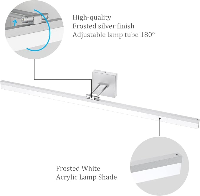 Ralbay 40" Silver Bathroom Vanity Light 24W Adjustable Silver Vanity Lighting Modern LED Bathroom Vanity Light Fixtures Over Mirror (6000K Cool White Light)