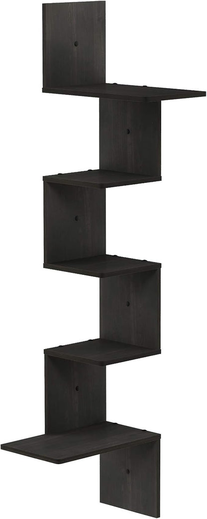 Furinno Rossi Wall Mounted Shelves, 5-Tier Rectangle, Espresso/Black