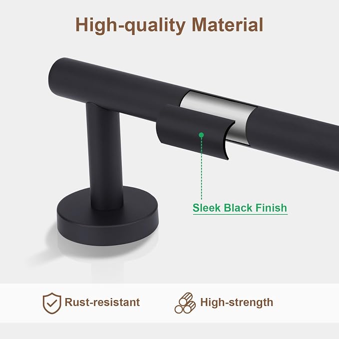 4-Piece Matte Black Bathroom Accessories Hardware Set,Include Double Post Pivoting Toilet Paper Holder,Towel Ring and 2 Towel Hooks