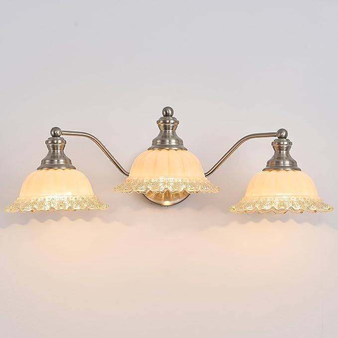Brushed Nickel Bathroom Vanity Light White 3 Light