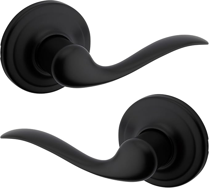 Kwikset Tustin Interior Passage Door Handle, Lever For Closet and Hallway Doors, Reversible Non-Locking Handle Lever, Matte Black, with Microban Protection