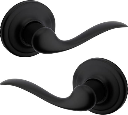 Kwikset Tustin Interior Passage Door Handle, Lever For Closet and Hallway Doors, Reversible Non-Locking Handle Lever, Matte Black, with Microban Protection