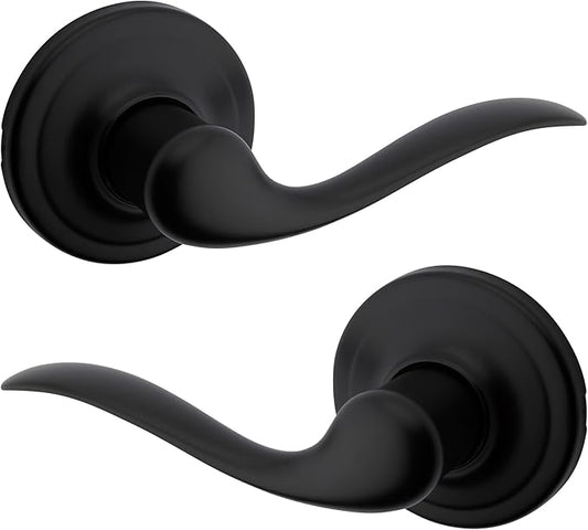 Kwikset Tustin Interior Passage Door Handle, Lever For Closet and Hallway Doors, Reversible Non-Locking Handle Lever, Matte Black, with Microban Protection