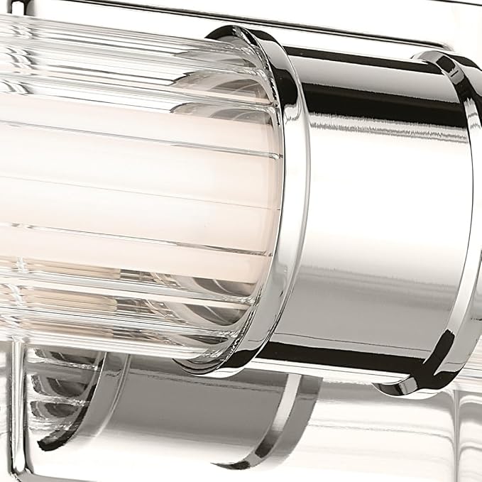Kichler Laurene LED Bath Bar Light, Polished Nickel | Linear vanity light with clear fluted glass for bathroom mirrors (18.5" x 5" x 4.25"), 55195PNLED