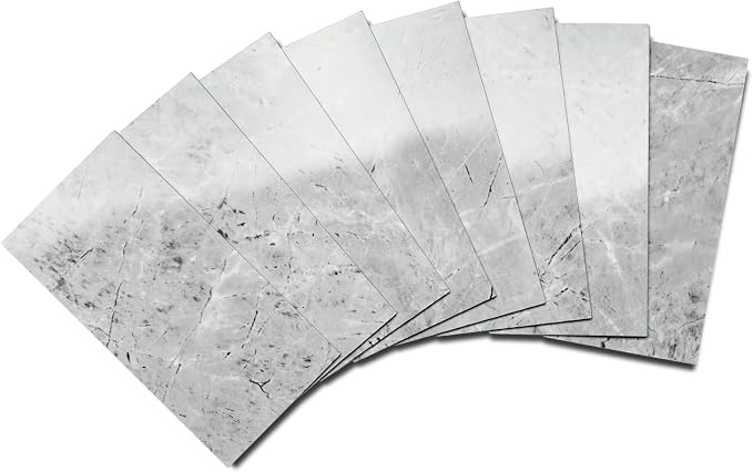 Yipscazo 2026 New Upgrade Peel and Stick backsplash 3 x 6 Inches, Backsplash Tile Peel and Stick Tile for Kitchen, Bathroom, Laundry Room, Fireplace(Polished Marble Gray, 32 Pieces)
