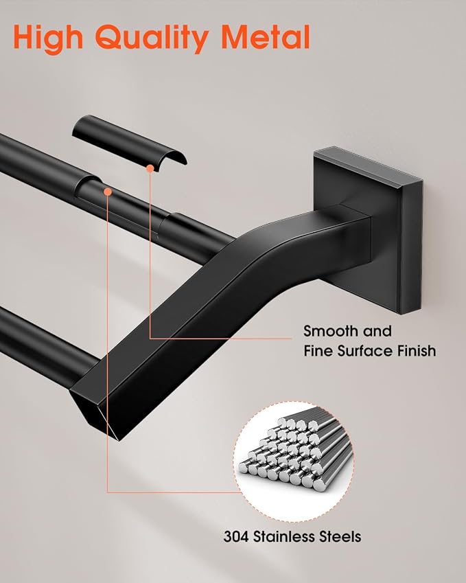 Alise Double Towel Bar,16 Inch Double Towel Racks for Bathroom, Matte Black | Quick Drying Bathroom Towel Holder, SUS304 Stainless Steel Towel Hanger Wall Mounted, Useable Length 14.9"