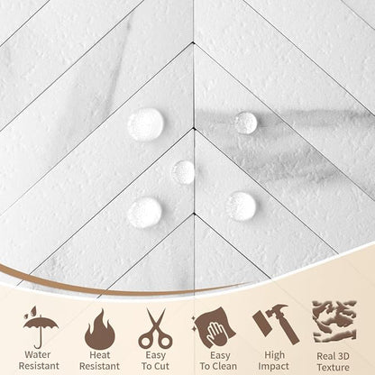 DICOFUN 10-Sheet White Marble Peel and Stick Backsplash, Faxu Stone PVC Stick on Backsplash Wall Tiles for Kitchen and Bathroom