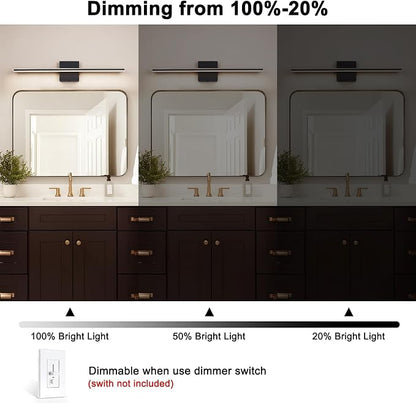 Vanity Light for Bathroom Lighting Fixtures Over Mirror 24 Inch Dimmable 5CCT Modern Vanity Lights Black Bathroom Light Bar Bath Wall Sconce 18W