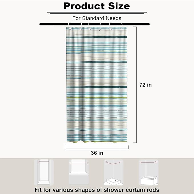 Modern Neutral Striped Shower Curtain Abstract Luxury Aesthetic Ocean | Funky Shower Curtains for Bathroom, Waterproof Bath Curtain with Hooks Machine Washable Bathtub Curtains 36x72 Inch Blue