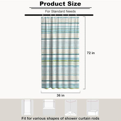 Modern Neutral Striped Shower Curtain Abstract Luxury Aesthetic Ocean | Funky Shower Curtains for Bathroom, Waterproof Bath Curtain with Hooks Machine Washable Bathtub Curtains 36x72 Inch Blue