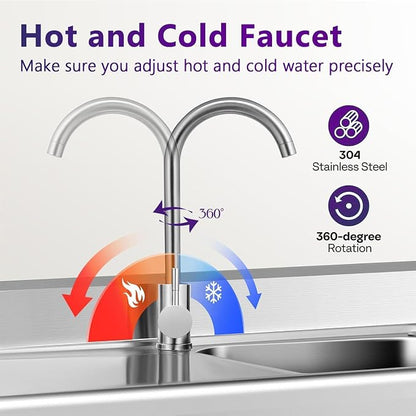 Garvee Stainless Steel Utility Sink, Commercial Kitchen Single Bowl Sink with Cold and Hot Water Faucet, Hoses and Drain Kit, Storage Shelf for Kitchens, Bathrooms, Garage, Laundry Room