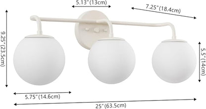 JONATHAN Y 25" Almond Modern Globe Wall Sconce Vanity Light for Bathroom, White Frosted Glass Shade, Midcentury Parisian Bistro Wall Lamp, LED Bulb Included (JYL3536C)