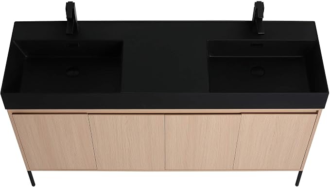 Crownpoint 60 Inch Bathroom Vanity with Sink, Black Double Sink, White Oak Finish, Full Assembly Required, Elegant Bathroom Vanities for Modern Homes