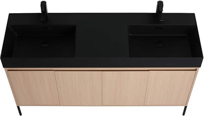 Crownpoint 60 Inch Bathroom Vanity with Sink, Black Double Sink, White Oak Finish, Full Assembly Required, Elegant Bathroom Vanities for Modern Homes