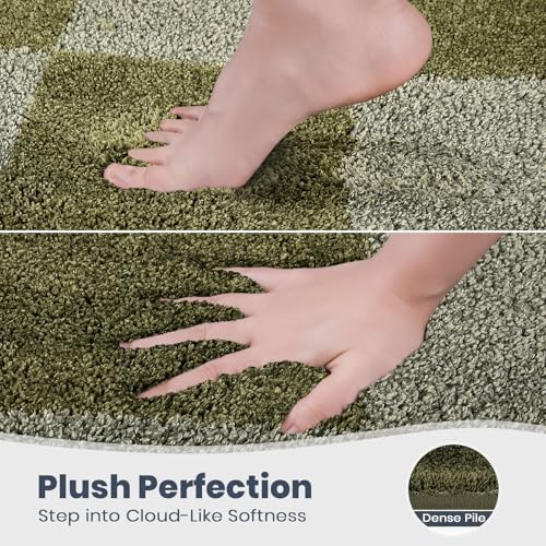 PURRUGS Bathroom Rug Non-Slip Machine Washable 24" x 60", Super Absorbent and Quick-Dry Bath Mat, Extra Soft and Plush Bath Rug for Shower, Bathtub and Sink, Sage Green & Olive Green