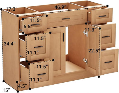 48 Inch Bathroom Vanity -Family Bathroom Vanities - Large-Size Farmhouse-Style Freestanding Bathroom Vanity, Premium Bathroom Vanities,Solid Wood Construction, with 6 Drawers