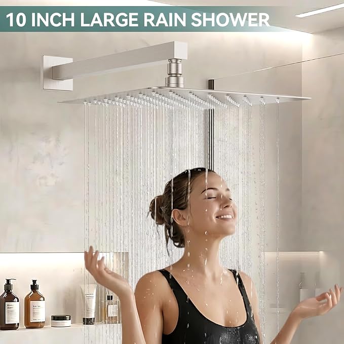 Shower System Shower Faucet Set, STARBATH 10" Wall Mount Rain Shower Head and Handheld Spray for Two Person, Rainfall Shower System with Diverter Valve and Trim Kit Complete,Brushed Nickel