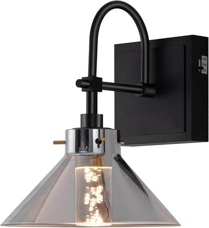 Modern Glass Gooseneck Wall Sconce, Dimmable Hardwired Vanity Light with Switch, Farmhouse Lamp for Bathroom Mirror Living Room Bedroom Kitchen