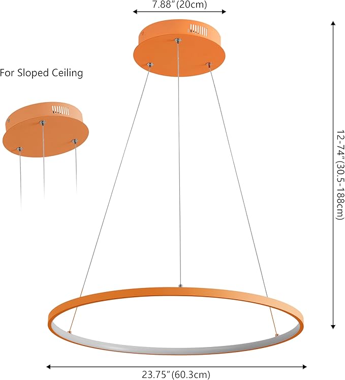 JONATHAN Y 23.75" Orange Modern Integrated LED Pendant Light, Dimmable Round Hoop Chandelier for Kitchen Island, Dining Room, Adjustable Height Metal Hanging Light (JYL7203G)