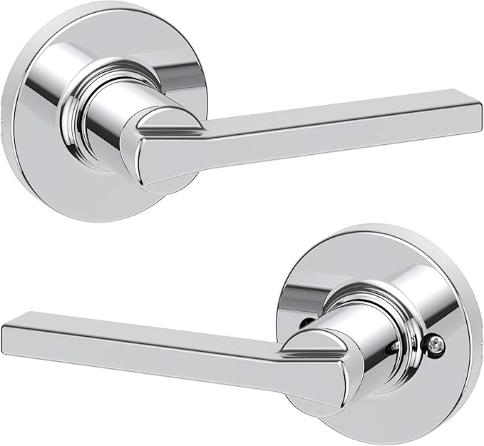 Kwikset Casey Interior Passage Round Door Handle, Lever for Closet and Hallway Doors, Reversible Non-Locking Handle Lever, Satin Nickel, with Microban Protection