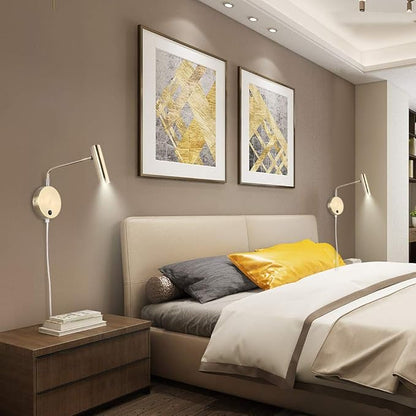 Joossnwell Wall Lamps That Plug in, Bronze Metal Industrial Wall Spotlight with Switch on Off for Home Bedside Lighting Fixtures Warm White 3000K 1 Pack