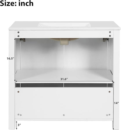 36" Bathroom Vanity,Farmhouse Vanity with Ceramic Sink, Set Bathroom Storage Cabinet, Antique White