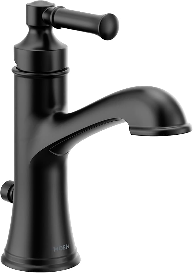 Moen Dartmoor Matte Black Single Handle Bathroom Sink Faucet with Optional Deckplate, 6803BL