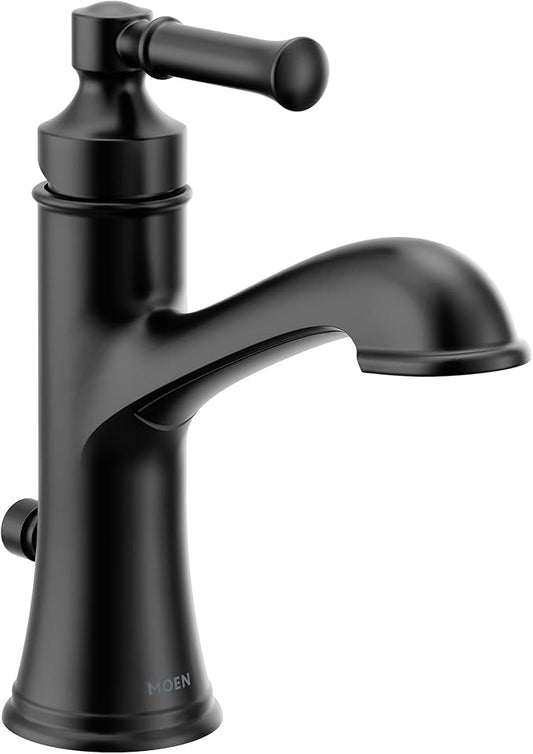Moen Dartmoor Matte Black Single Handle Bathroom Sink Faucet with Optional Deckplate, 6803BL