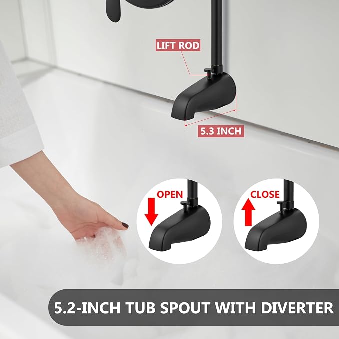 Tub Shower Conversion Kit with Riser and Shower Head, Matte Black | 70-Inch SUS304 Shower Riser, 360° Swivel Head, Diverter Tub Spout, Wall Mount