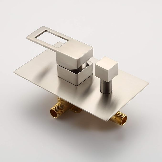 SUMERAIN Tub and Shower Faucet Set Brushed Nickel | Anti-scalding Pressure Balance Valve, 8" Rain Shower Head, Waterfall Tub Spout, With Non-return Check Valves
