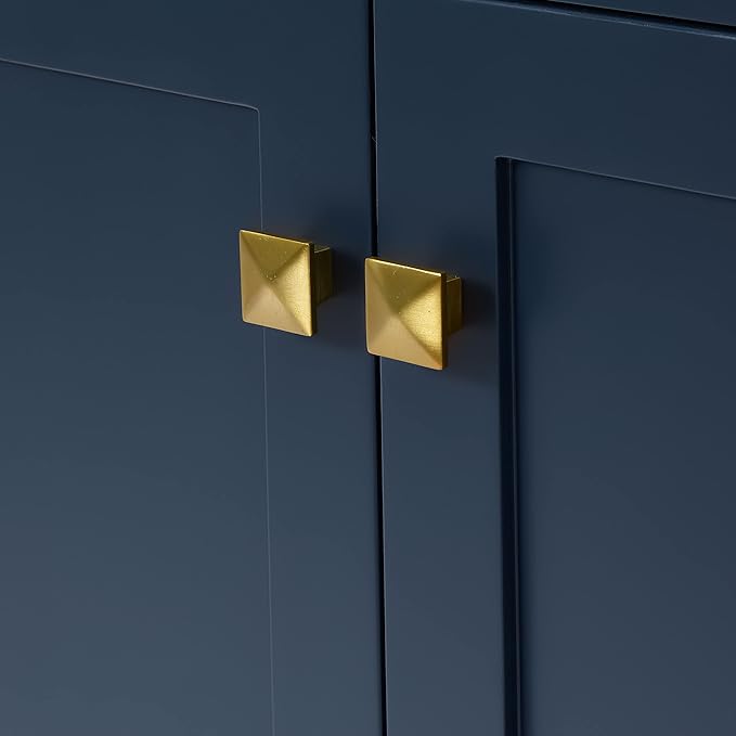 ARIEL Cambridge 42-inch Bathroom Vanity Base Cabinet,Solid Wood, 2 Soft Closing Doors, 5 Dovetail Drawers, Midnight Blue