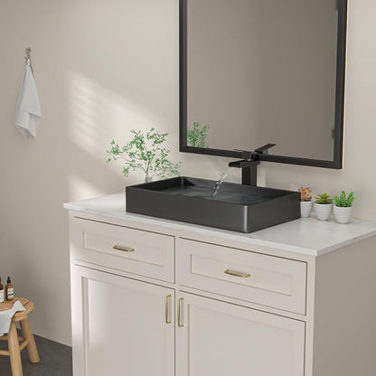 Dcolora 24 In. Black Drop In Bathroom Vessel Sink, 16 Gauge Stainless Steel, Rectangle Design with Drain Assembly, 14"D x 24"W x 4"H #DC-VS261205