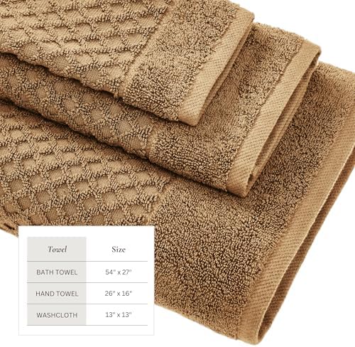 Great Bay Home Bath Towels - 100% Cotton 6 Piece Towel Set - Diamond Waffle Weave - Absorbent, Durable, Quick-Dry Towels for Bathroom (Mocha)